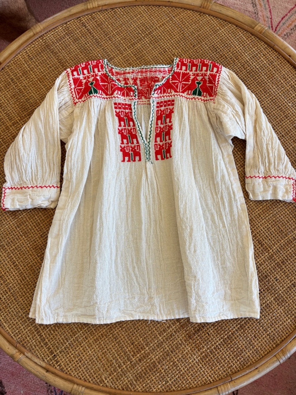 Sweet Embroidered Vintage Kids Ivory Cotton Tunic Dress 4/5